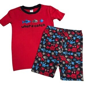Gymboree Red & Black What A Catch Short Sleeve Top Fish Print Shorts Pyjamas 10